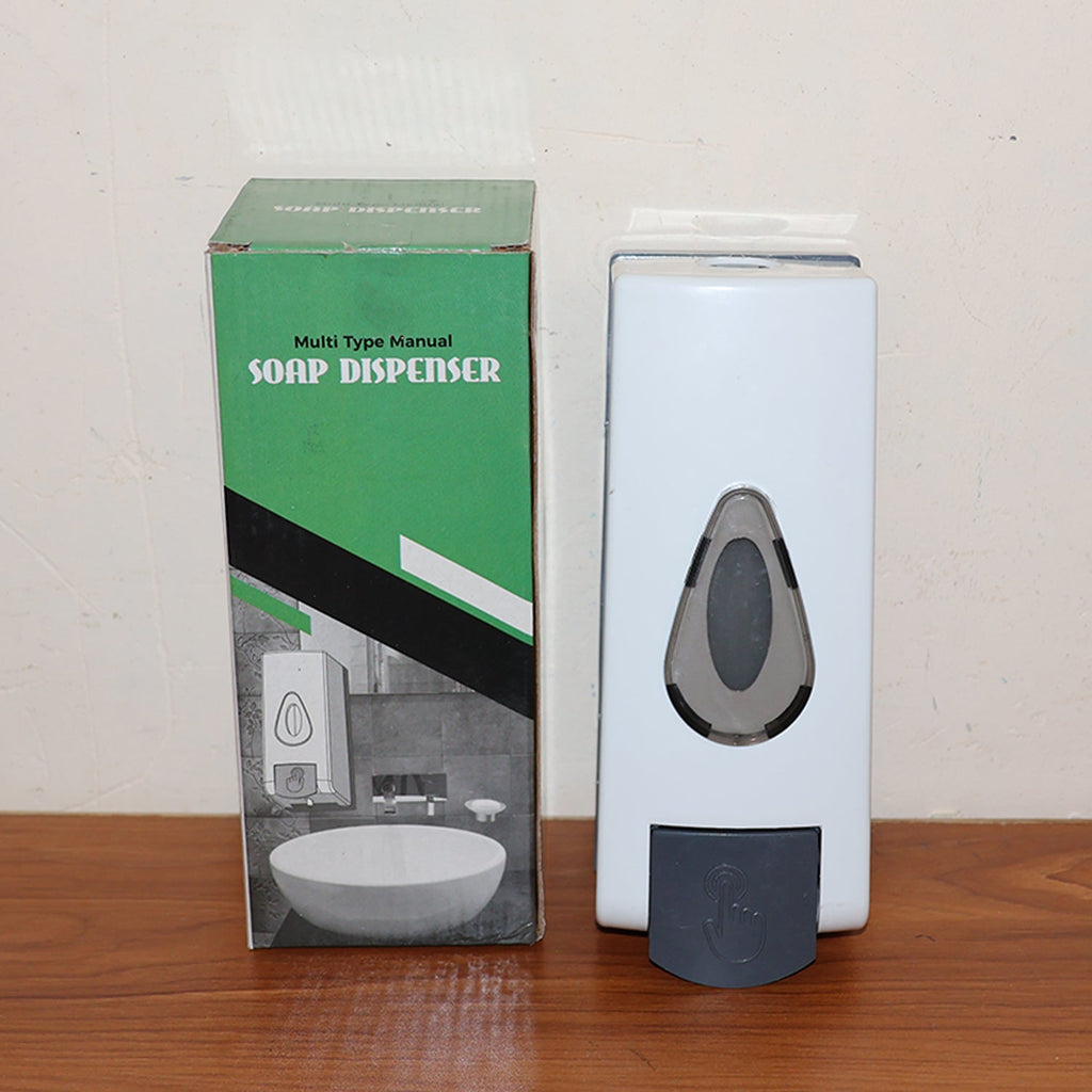 Clean front view of the wall mounted soap dispenser, ready for use.