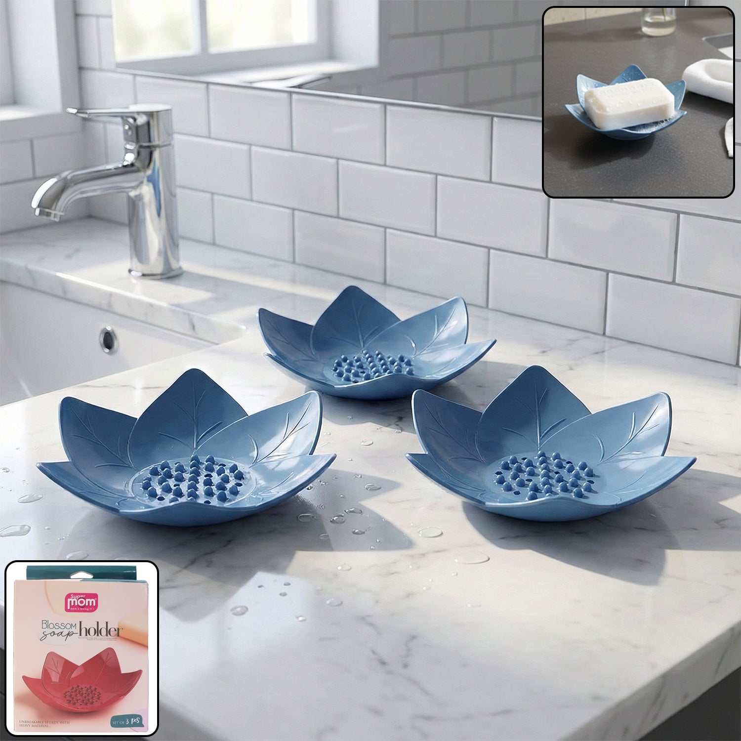 Lotus blossom soap holder dish for bathroom and sink