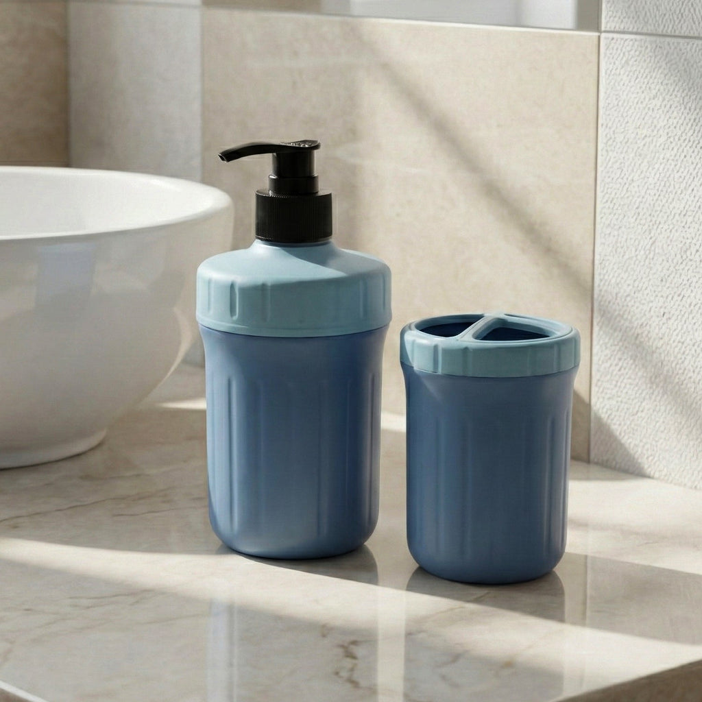 Bathroom utility soap dispenser and holder for handwash and toothbrush storage