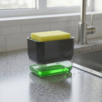 Compact soap dispenser with sponge holder for kitchen