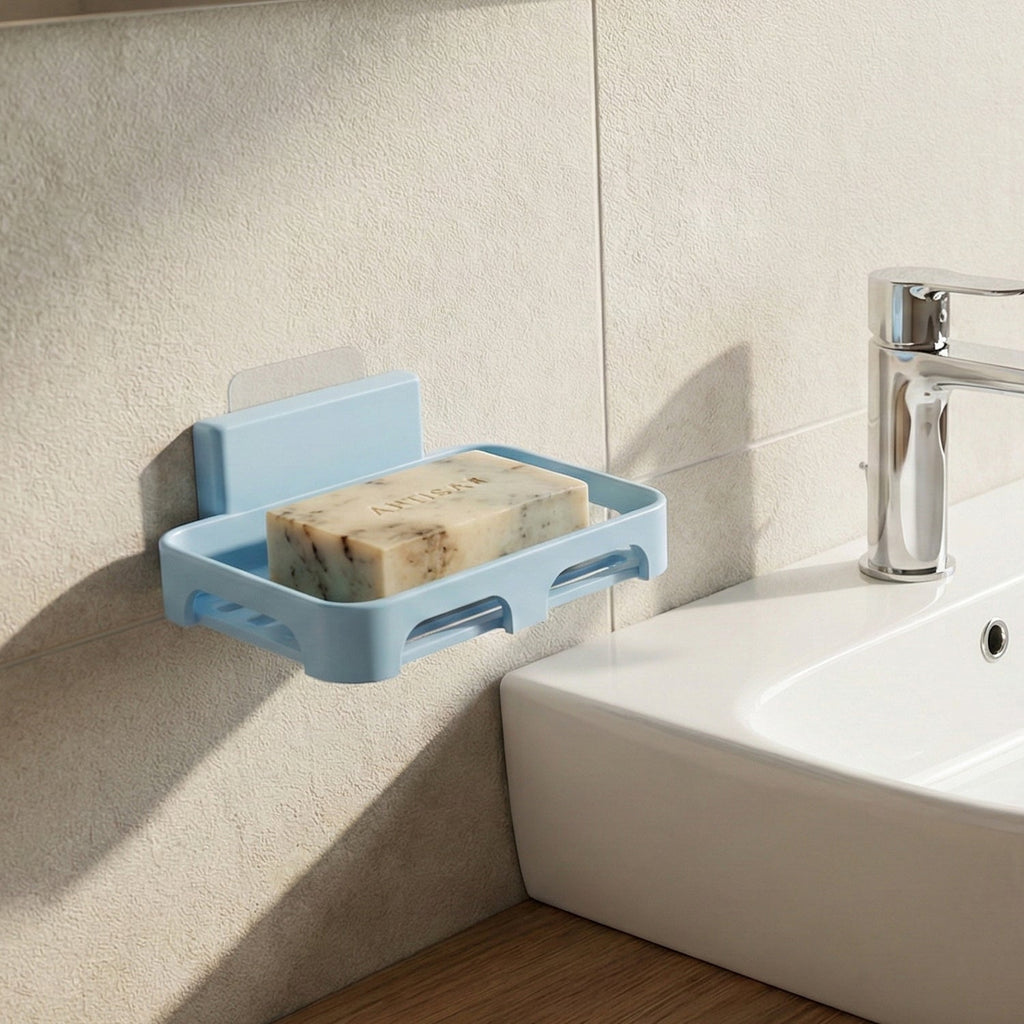Durable plastic soap dish featuring water drainage slots