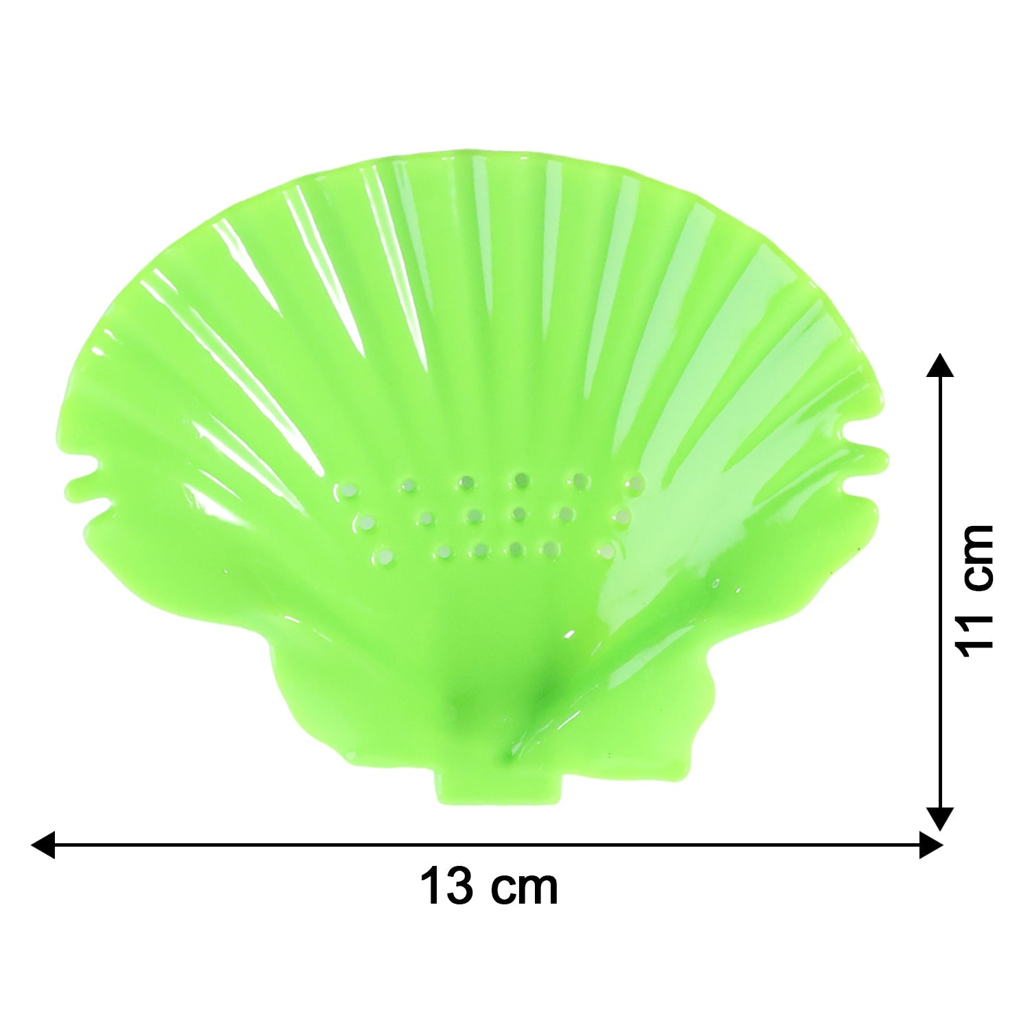 Self-adhesive soap holder showing size and shell-shaped design