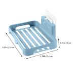 Dimensions label of self-adhesive plastic soap dish with drain slots