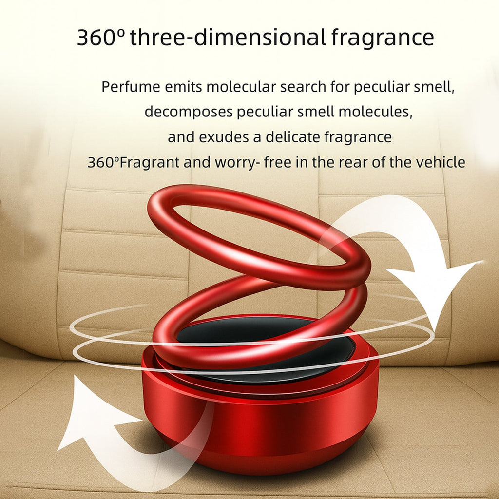 Decorative solar-powered swinging ring diffuser for car