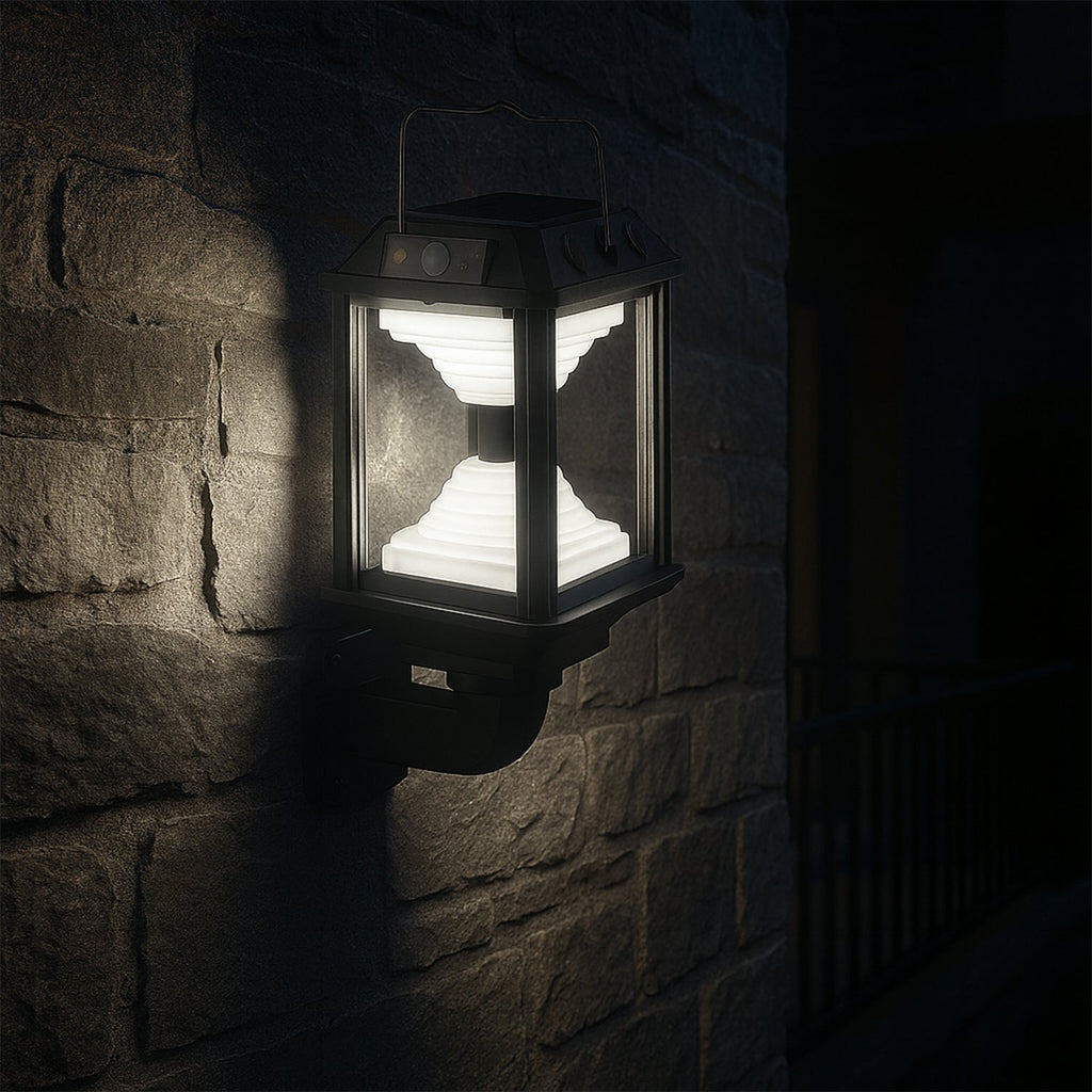 Outdoor solar LED lamp mounted on pole providing energy-efficient lighting