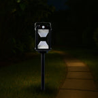 Close-up of LED solar wall lamp with motion sensor for security lighting