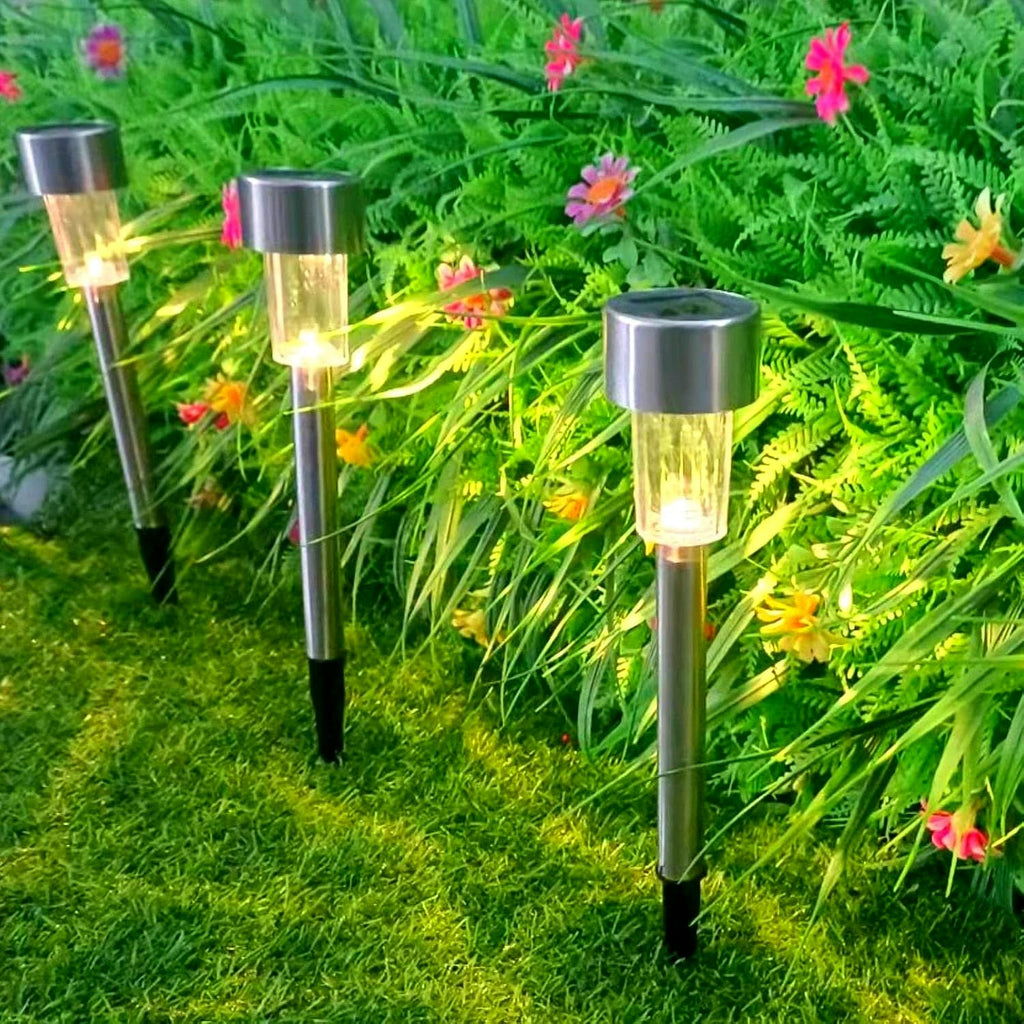 Detailed view of  solar lawn lamp features including solar panel and LEDs