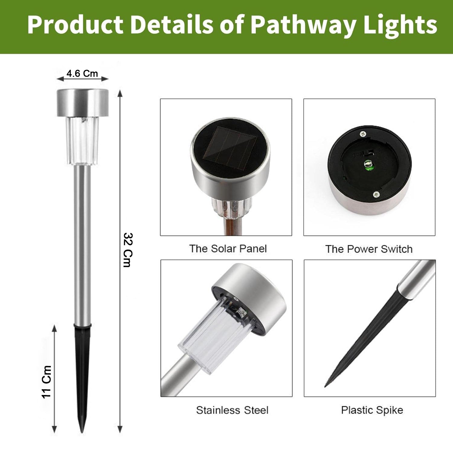 Garden solar LED lights with stainless steel frames for outdoor use