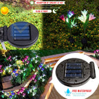 Close-up of solar flower lights showing vibrant multicolour LED illumination