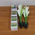 Solar garden flower lights illuminating garden with energy-efficient LEDs