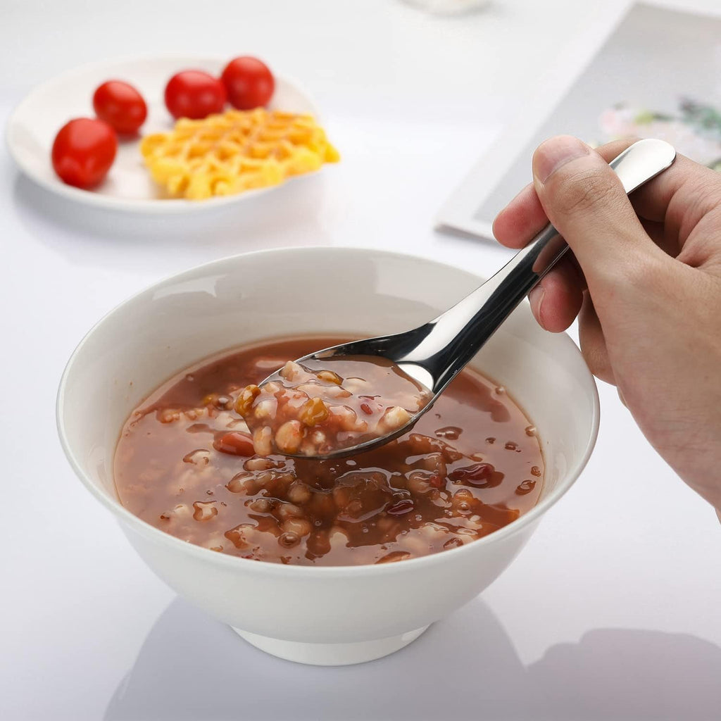Stainless steel soup spoon ideal for serving rich curries and hearty stews.
