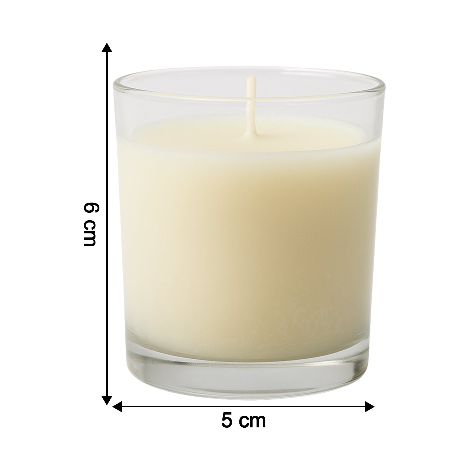 Close-up of the clean-burning wick and gentle flame of the votive candle.