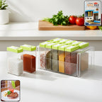 12-piece transparent spice rack set with stand for easy kitchen organization