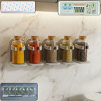 Wall spice storage rack with adhesive mount in kitchen setting