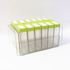 Durable plastic spice rack with fitted lids to keep spices fresh