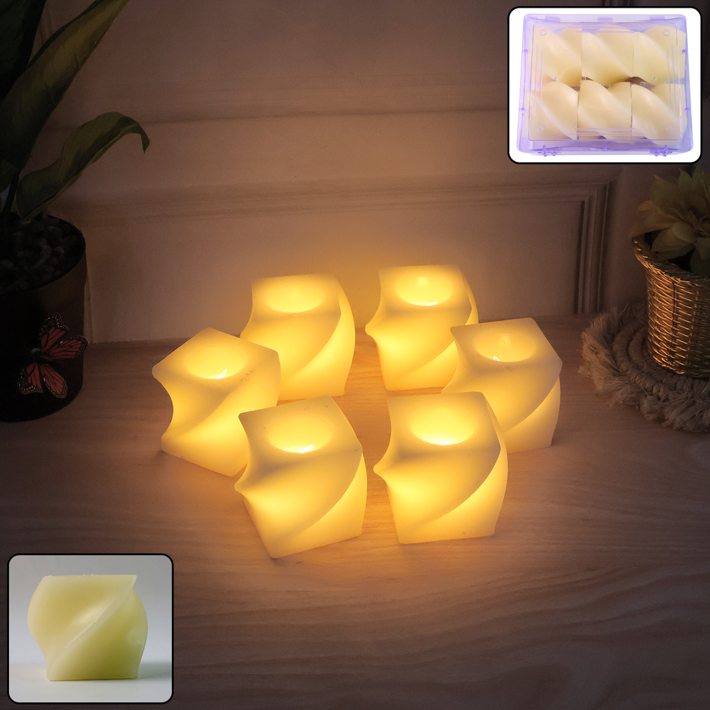 Set of 6 Square LED Flameless Candles with warm flickering glow