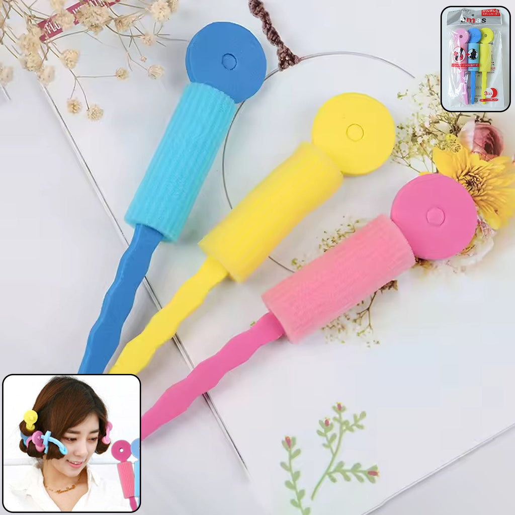 Set of 3 soft foam hair curling rollers for natural heatless curls