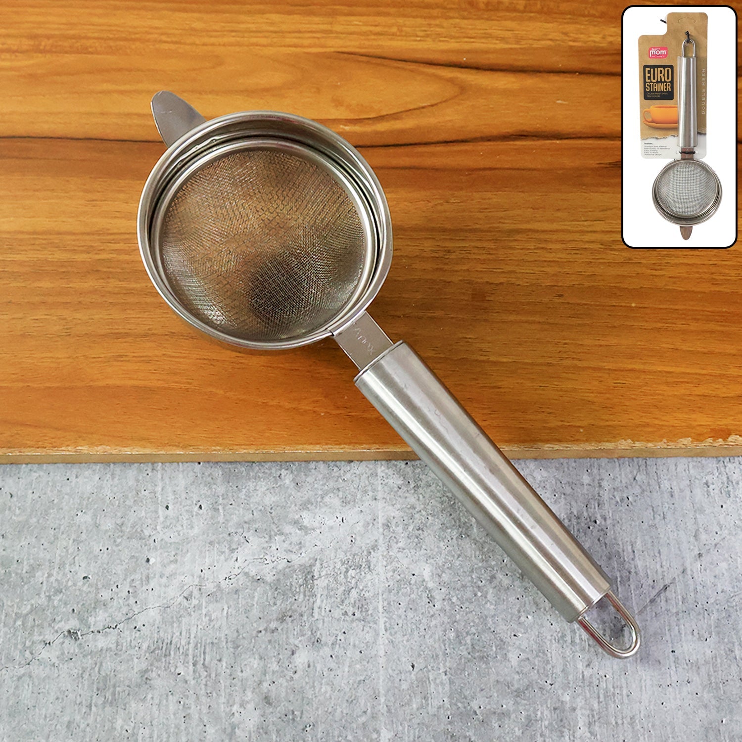 Medium euro mesh strainer with double stainless steel mesh and pipe handle