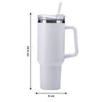 Modern white insulated travel tumbler with handle and straw lid