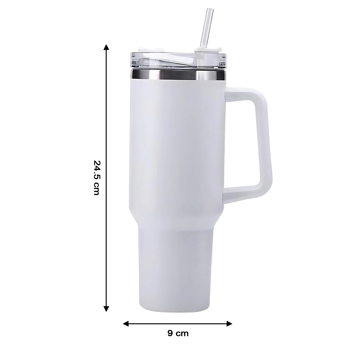 Modern white insulated travel tumbler with handle and straw lid
