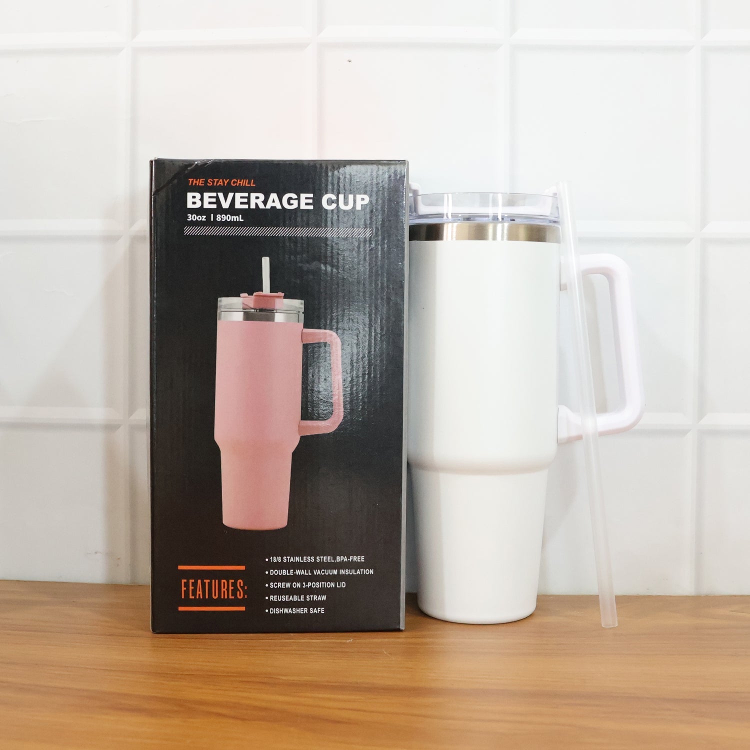 White travel tumbler with secure lid and ergonomic handle for daily use