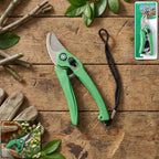 Cisora bypass garden shears with sharp stainless steel blades and black ergonomic handles.