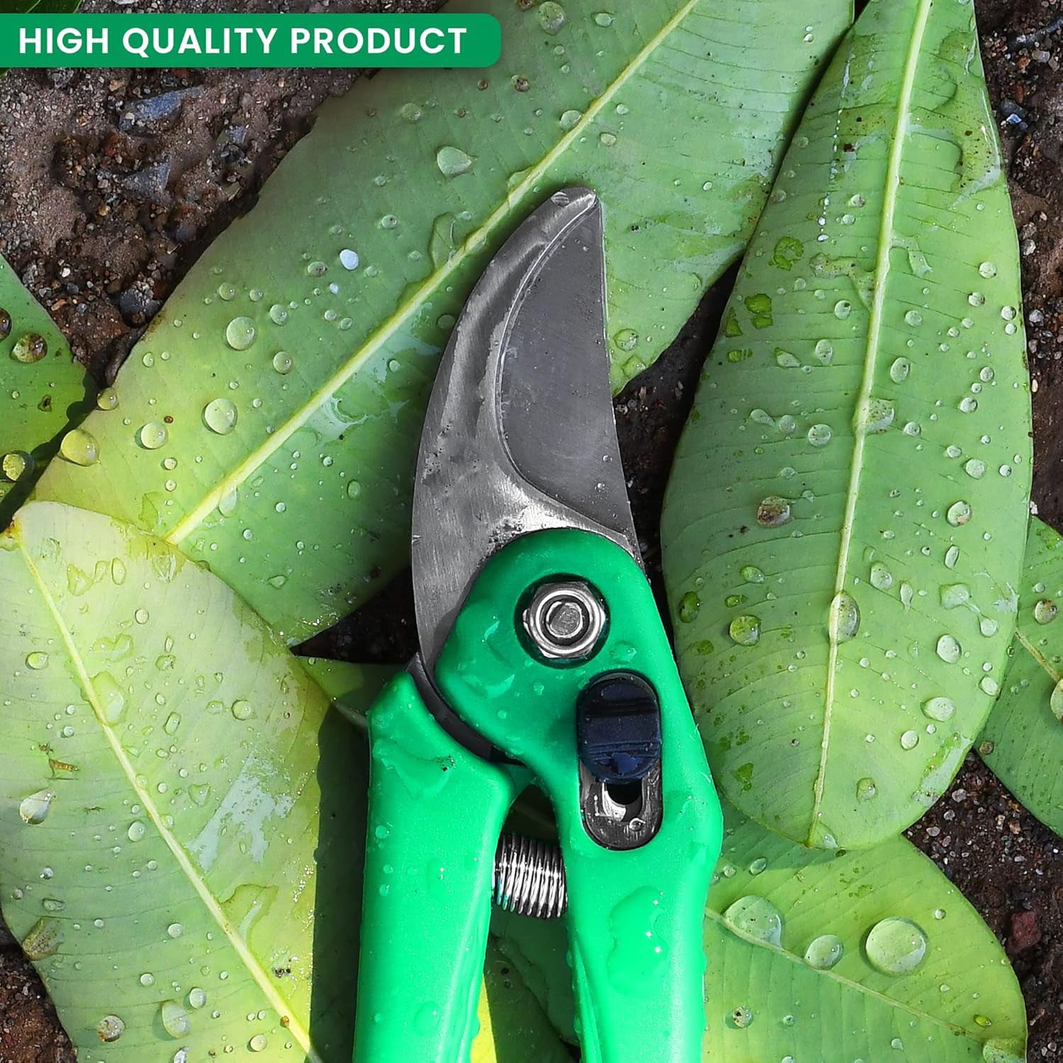 Ergonomic black handles and secure locking mechanism of Cisora garden shears.