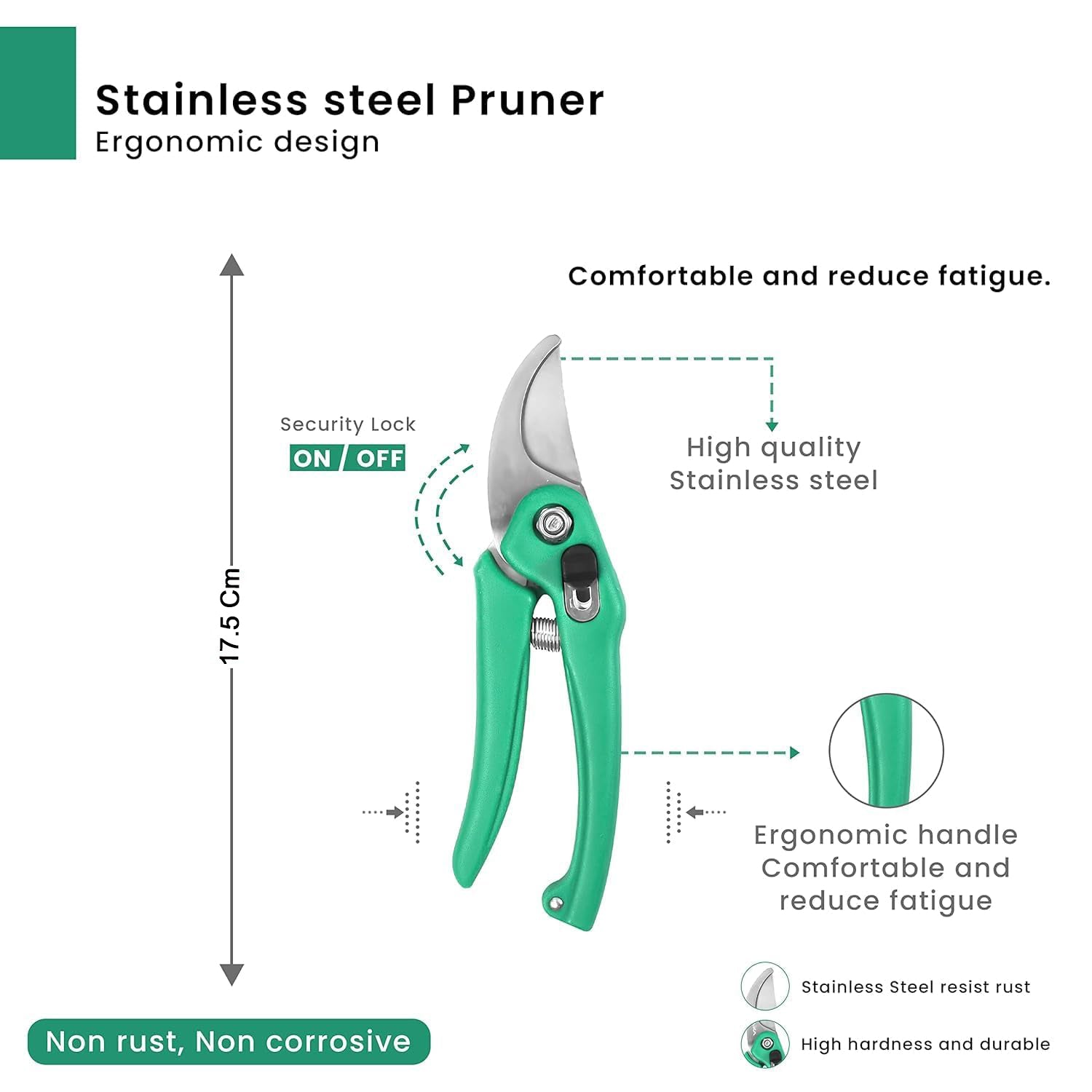 Efficiently cutting green shrub branches with Cisora garden pruning shears.