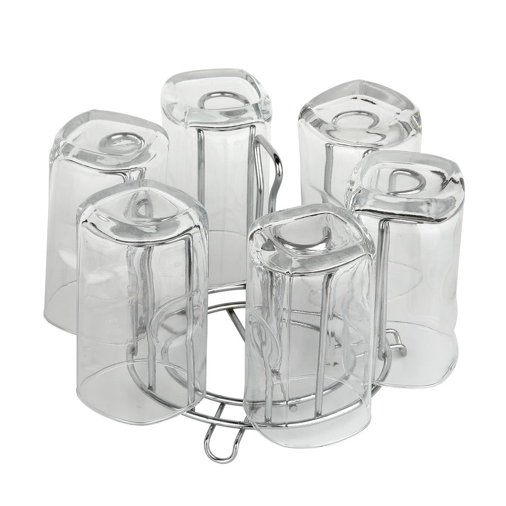 Compact Stainless Steel Glass Stand holding various drinkware items.