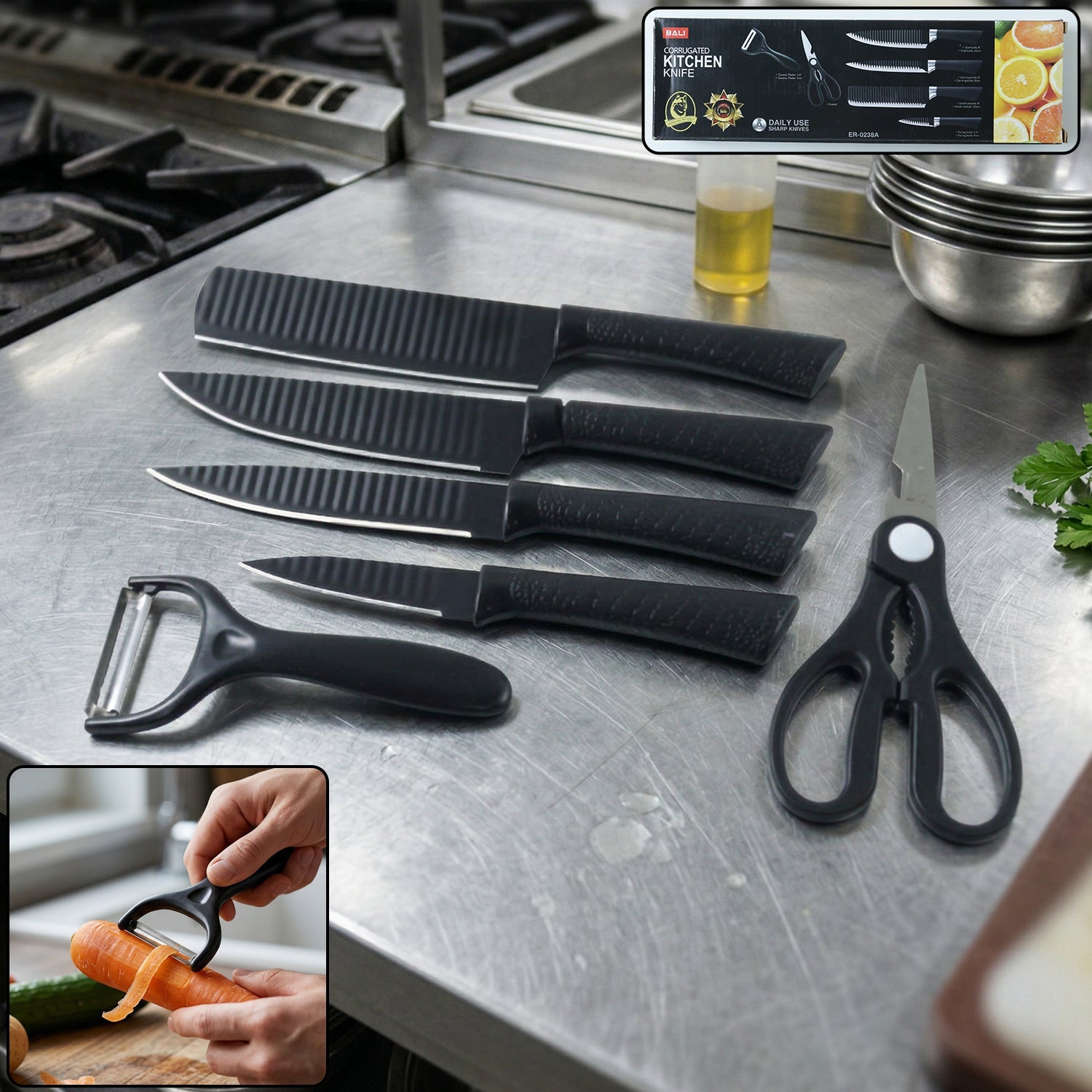 6 in 1 kitchen knife set with stainless steel blades