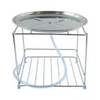 Stainless steel utensil rack with top tray and bottom shelf