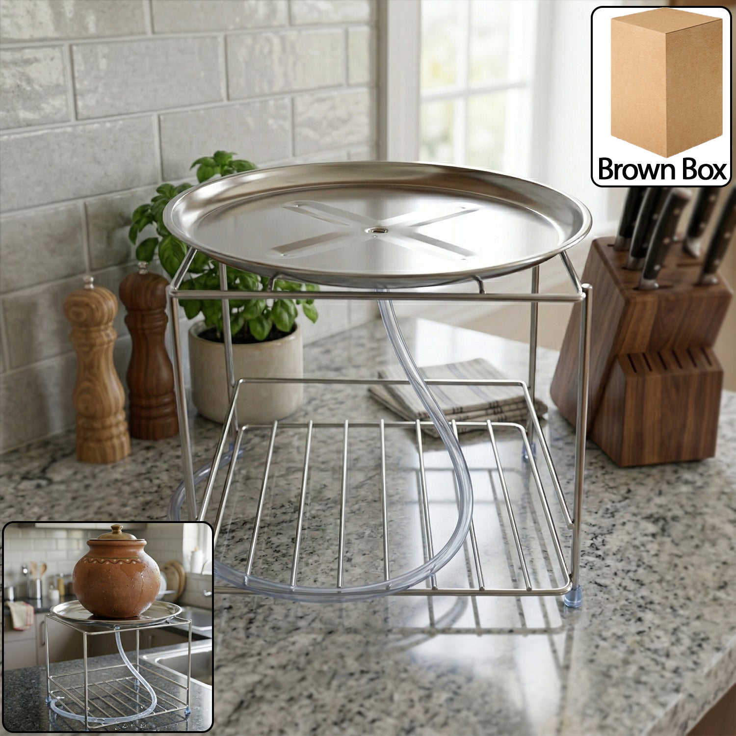 Stainless steel multipurpose kitchen utensils stand with dual-layer design