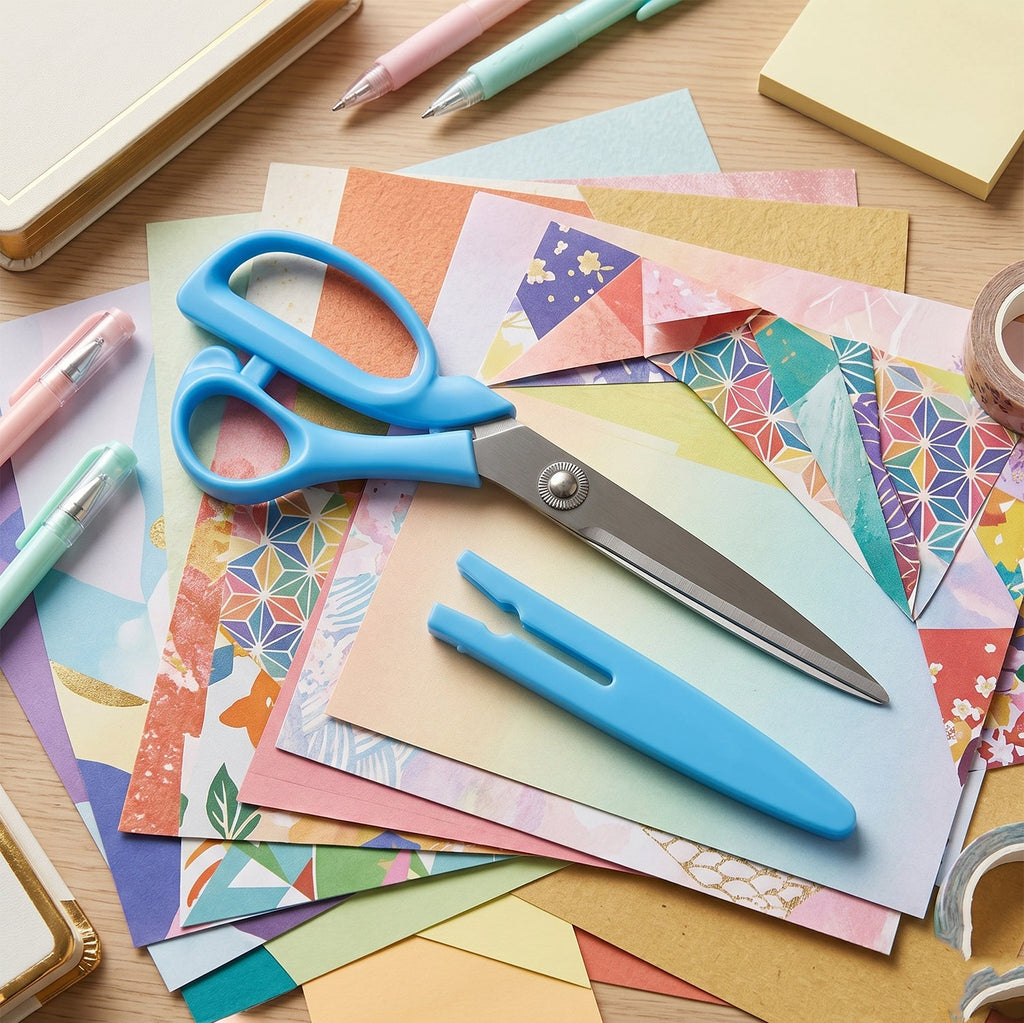 Ergonomic comfort grip handle of the versatile craft scissors for reduced fatigue.