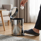 metal trash bin with soft close lid