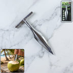 Stainless steel coconut breaker tool with ergonomic T-handle grip