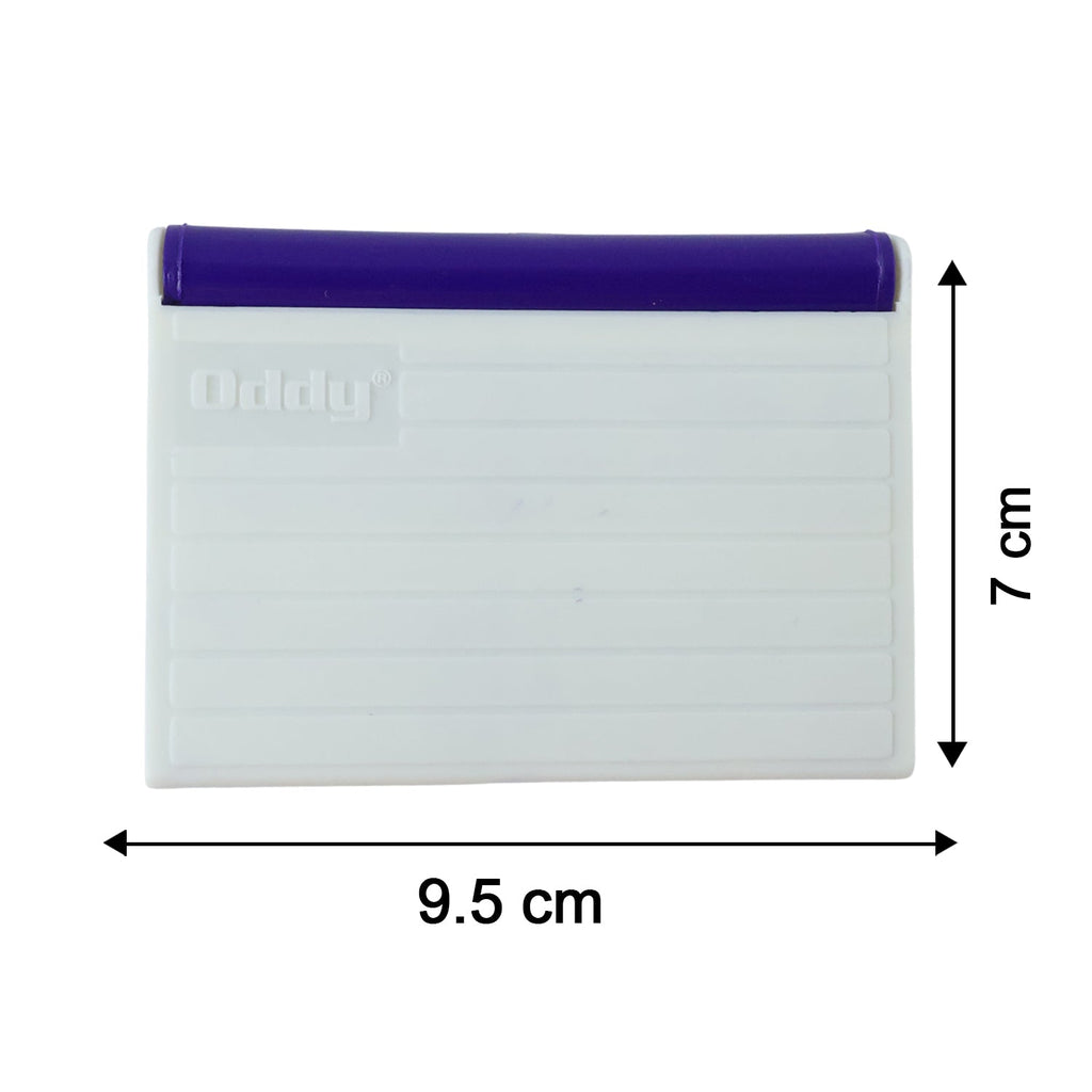 Stamp pad with dimensions for size reference, in typical office setup.