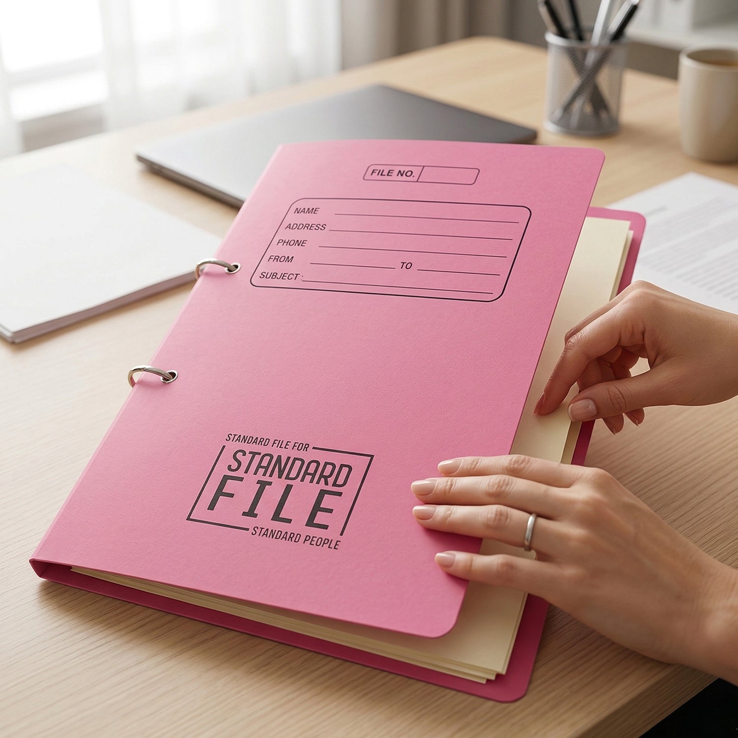 Office document holder with metal spring clip