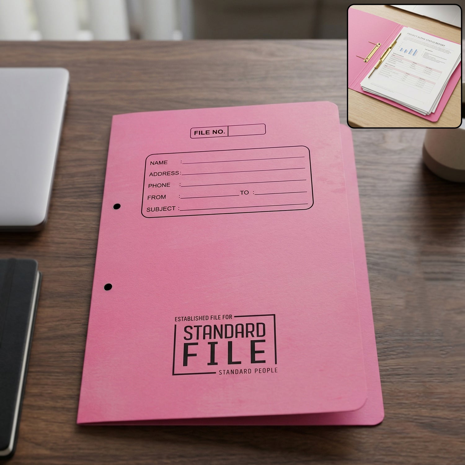 Heavy duty spring file folder in 35x25 cm size with metal clip