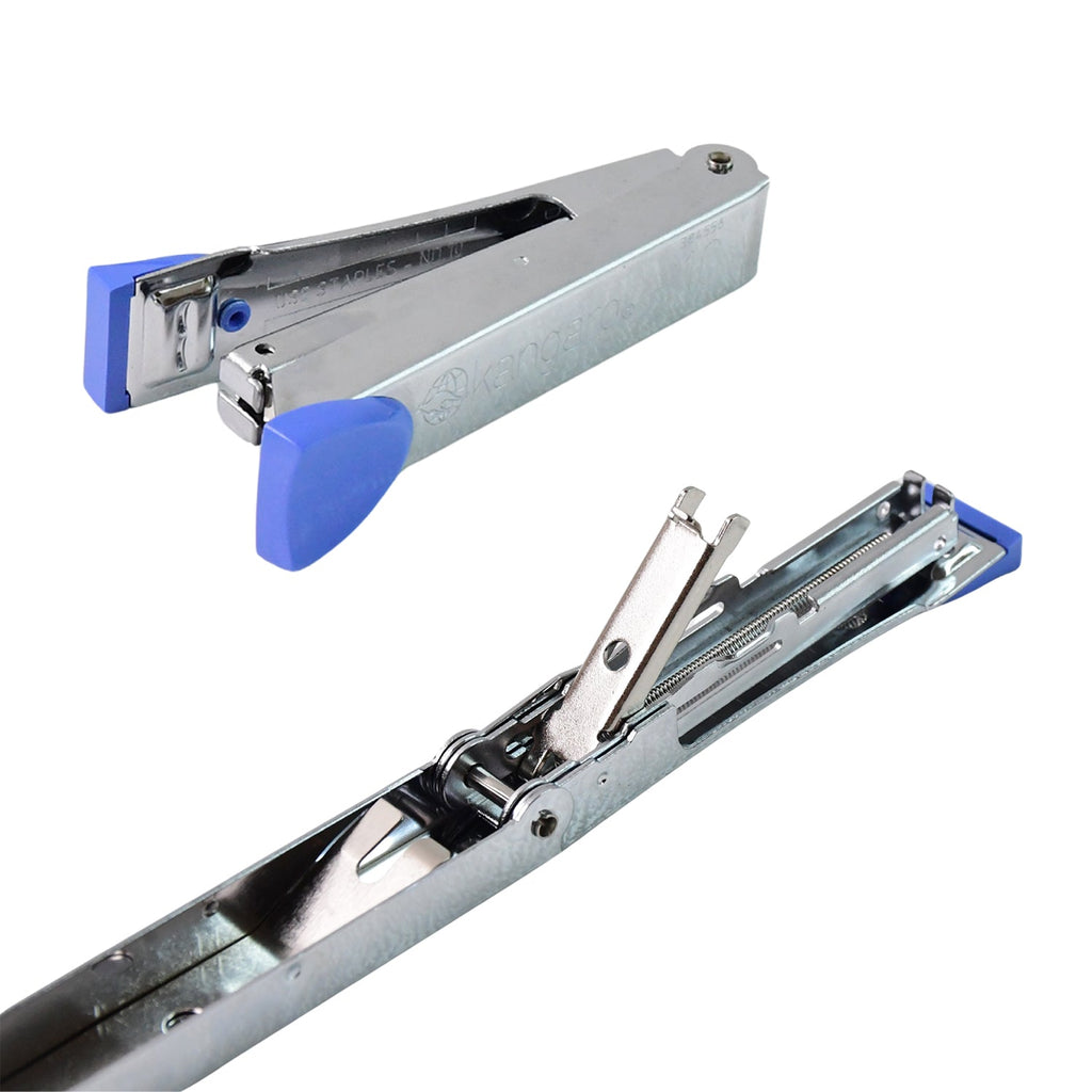 Top view of compact metal stapler for binding up to 20 sheets of paper