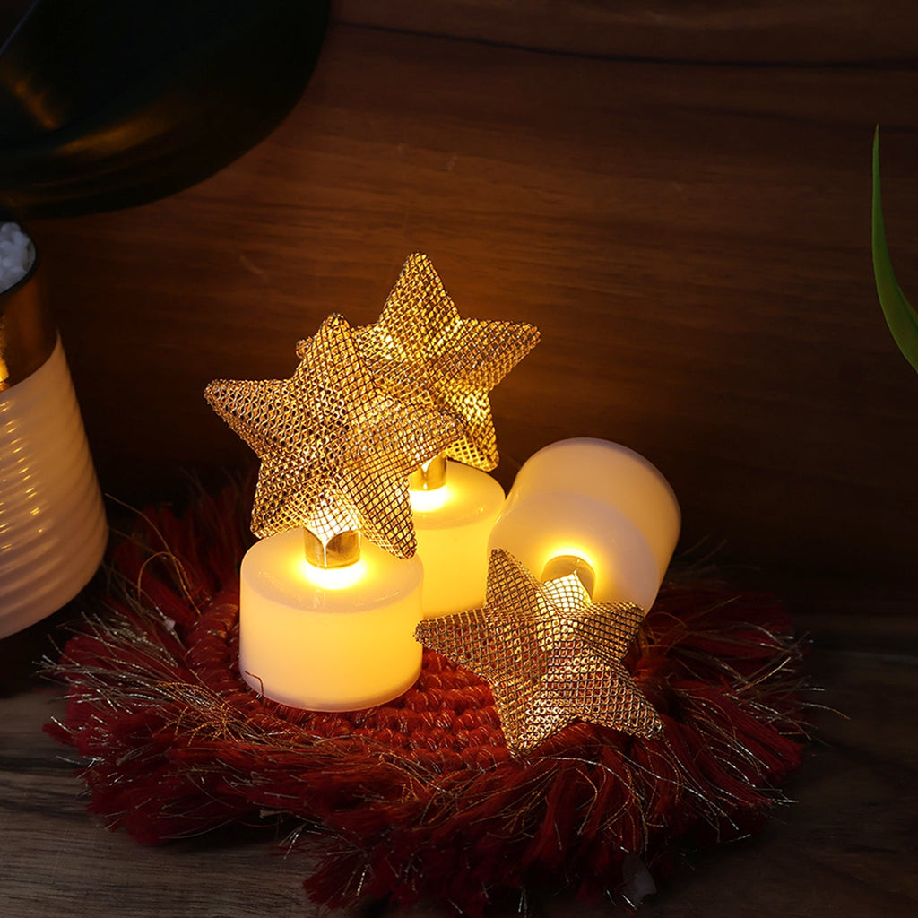 LED Star Candles illuminating a festive home decor setup for celebration
