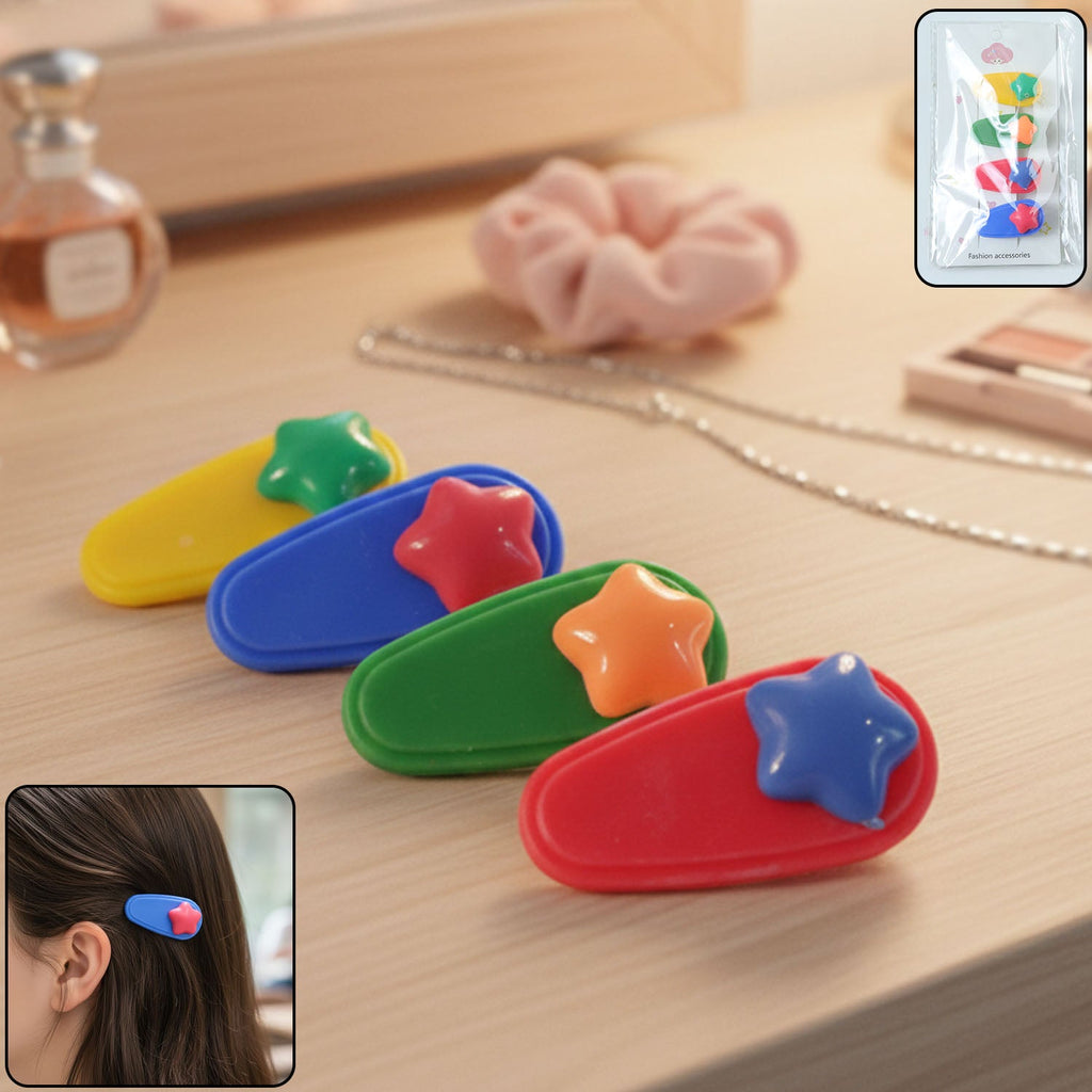 Four-piece colorful star decorative hair clip set displayed