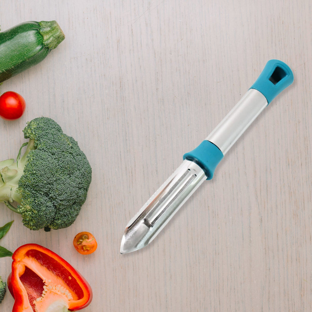 Apex stainless steel peeler displayed on kitchen countertop