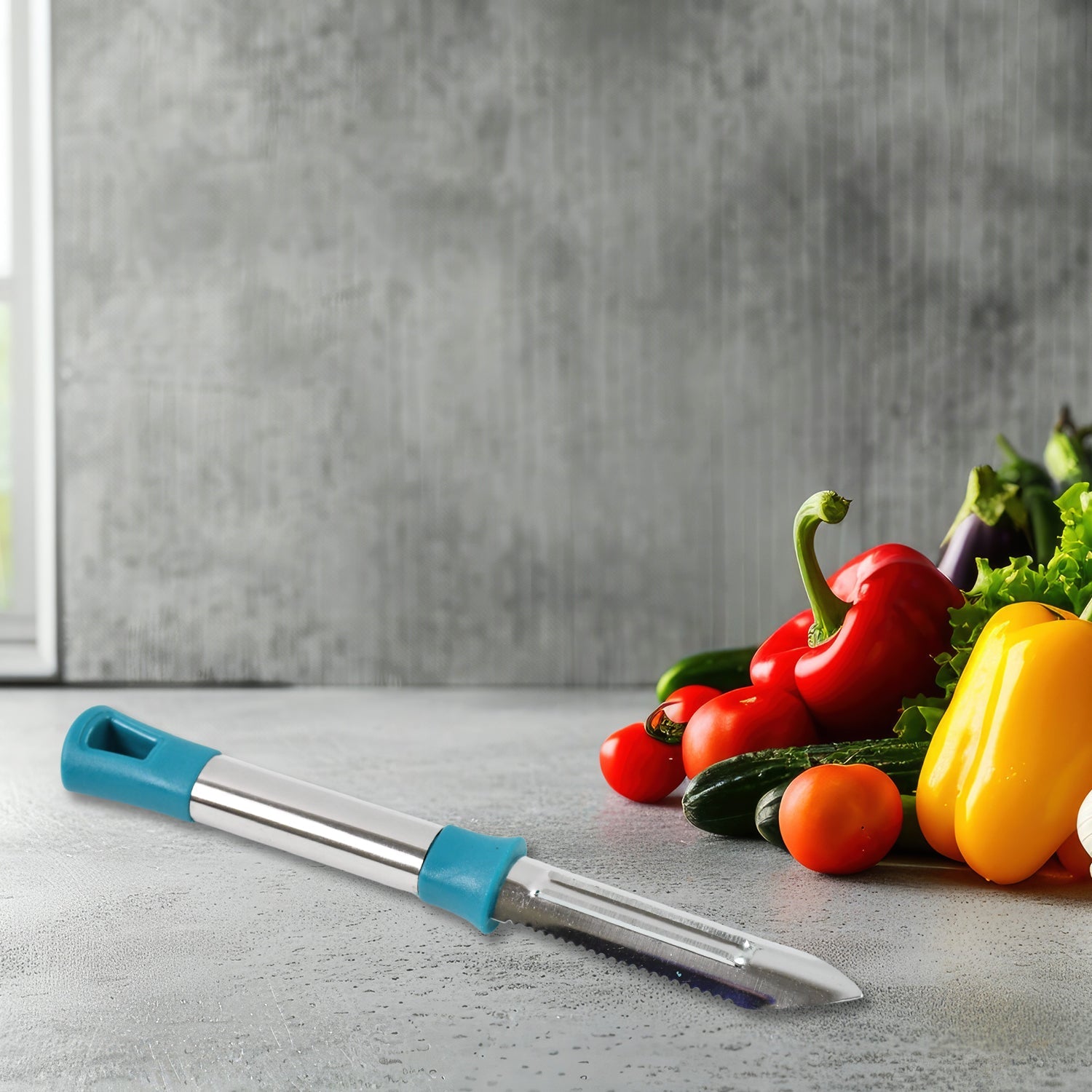 Apex stainless steel kitchen peeler showing sharp blade design