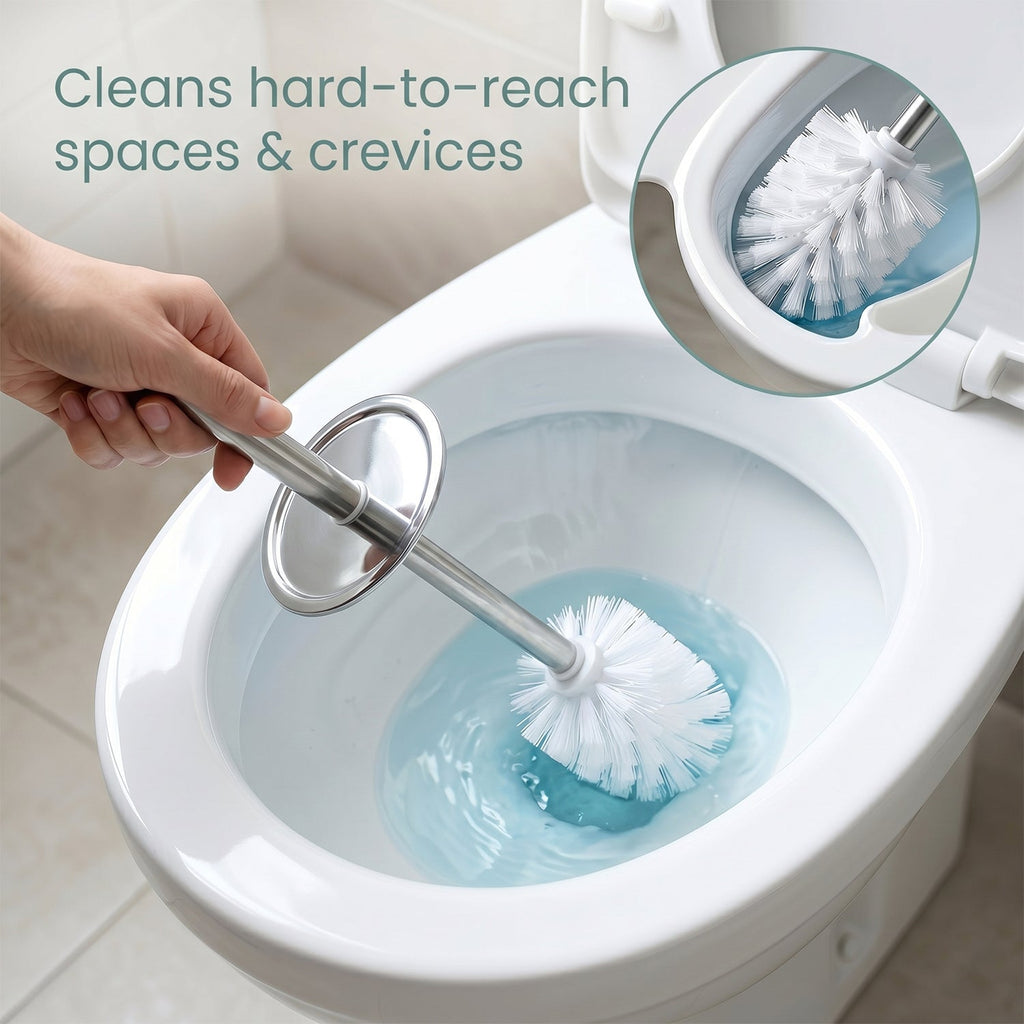 Toilet brush and holder set for hygienic bathroom maintenance