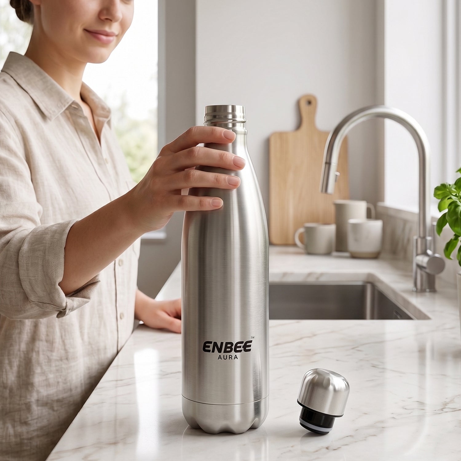 Sporty 1000ml stainless steel water bottle for outdoor activities
