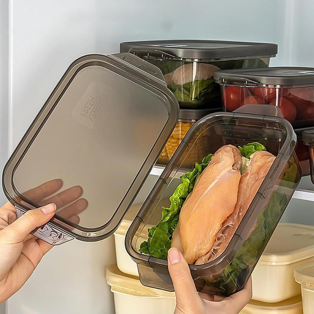 Empty set of rectangular food storage containers ready for daily use.