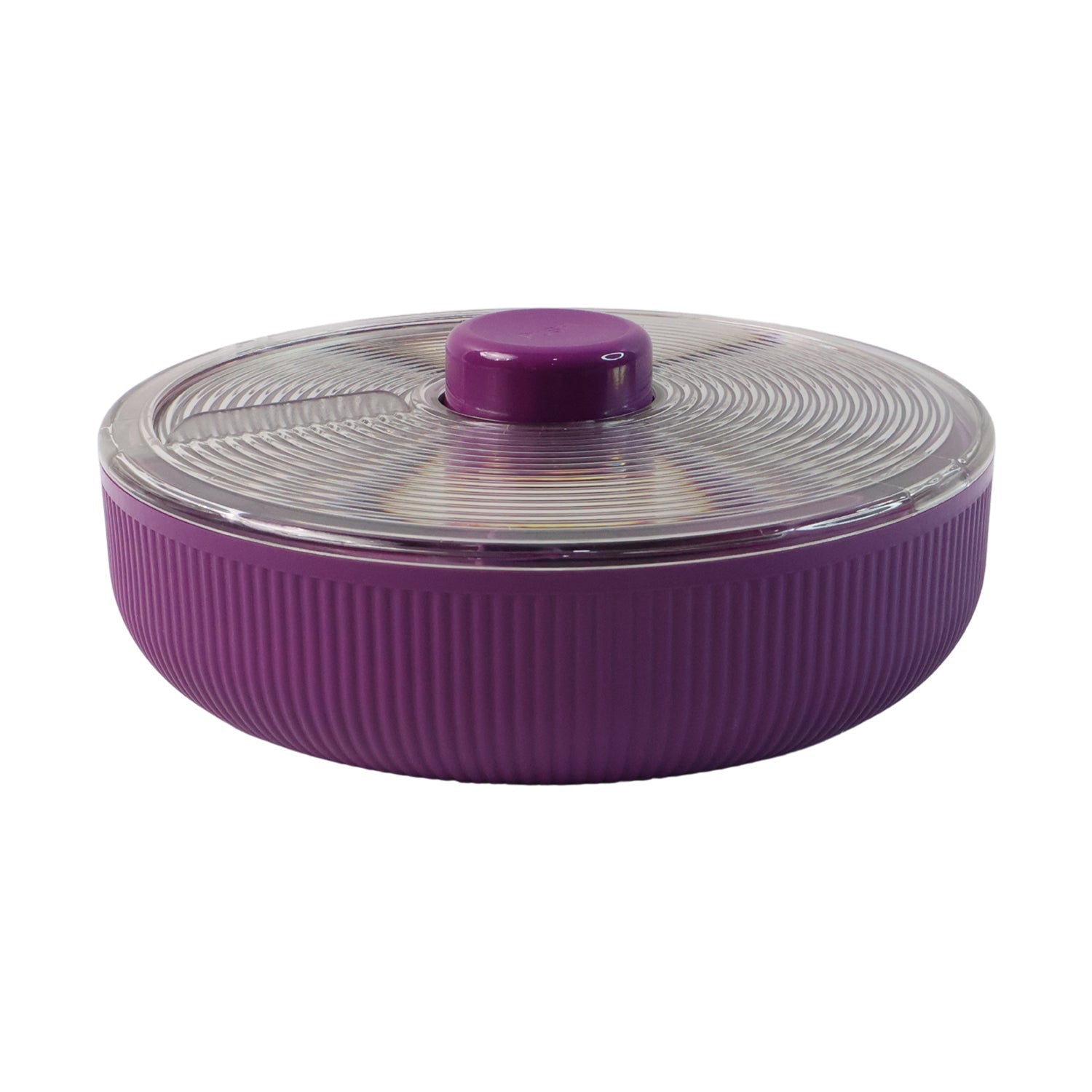 Close-up of rotating dry fruit container's transparent lid and spinner