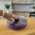 Detailed view of rotating snack container compartments and lid