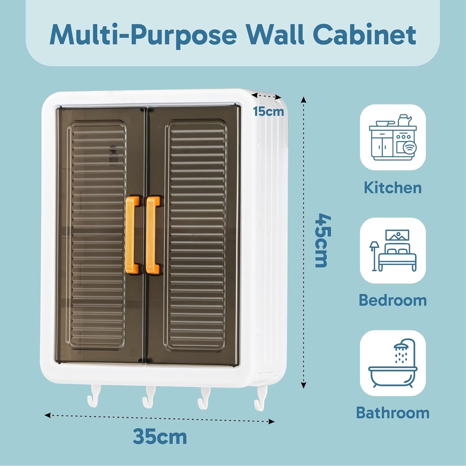 Kitchen cabinet with dimensions and transparent sliding doors shown