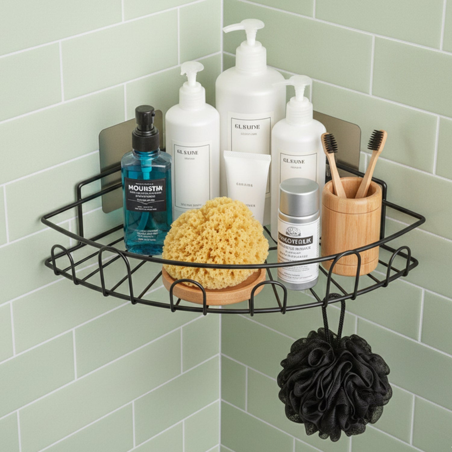 Bathroom organizer metal rack with open wire structure